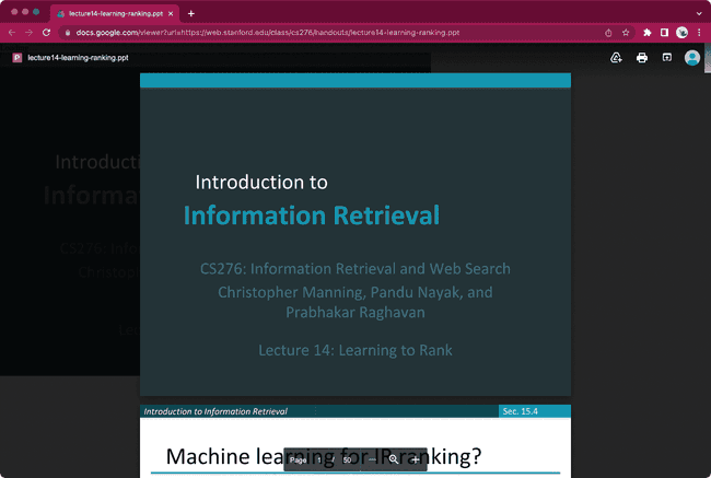 A screenshot of the previewed powerpoint slide in the browser